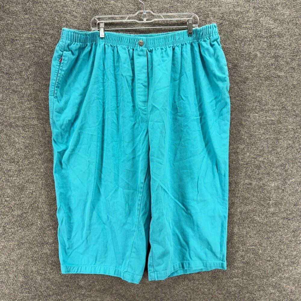 Woman Within Cropped Pants Women 28W Plus Blue High Rise Flat Front Cotton